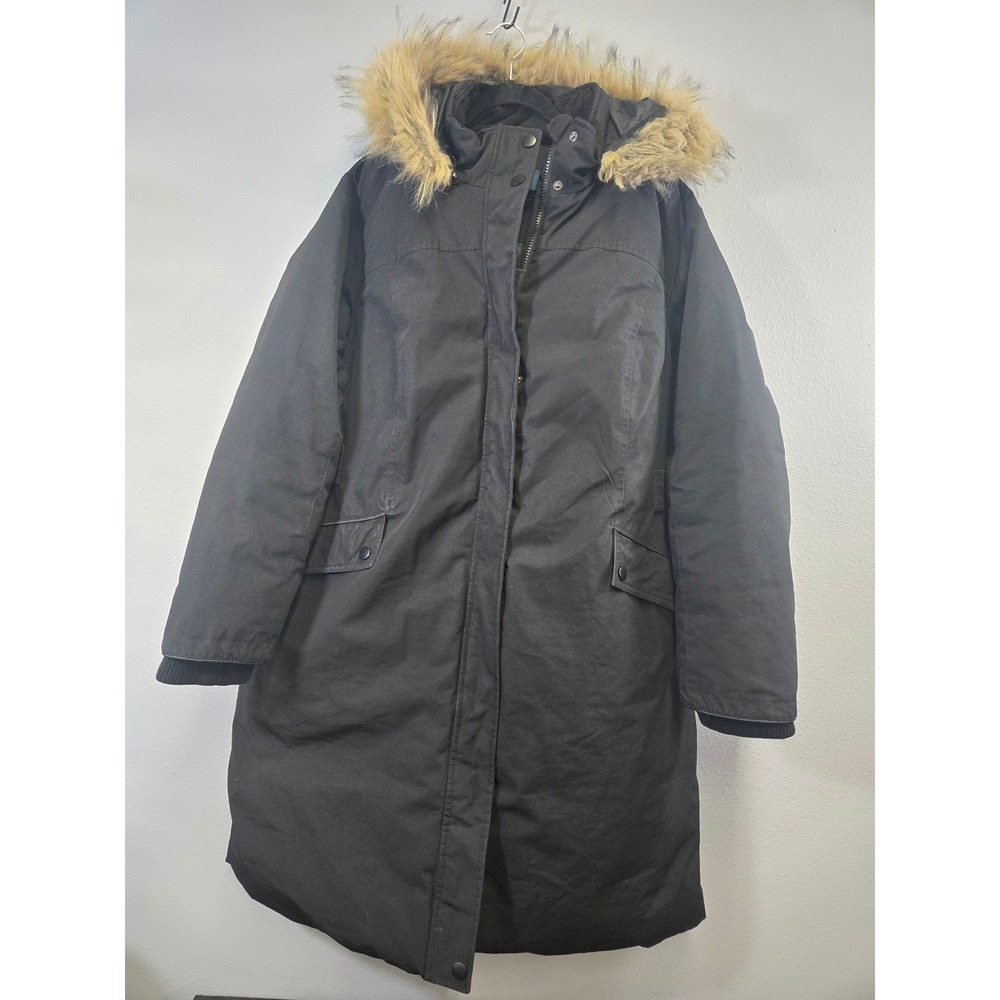 Cole Haan Down Parka Faux Fur Trim Hooded Winter Puffer Coat Black 2X